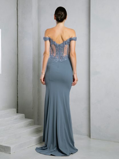5237 - Off shoulder fit and flare gown with train - Image 12