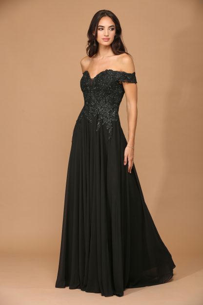 5239 - Off Shoulder Lace And Chiffon Gown With Corset Back - Image 5