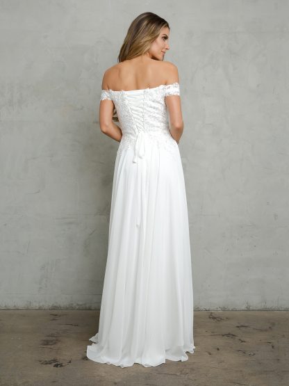 5239 - Off Shoulder Lace And Chiffon Gown With Corset Back - Image 2
