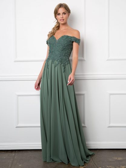 5239 - Off Shoulder Lace And Chiffon Gown With Corset Back - Image 3