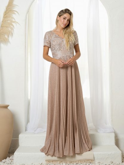 5241 - MOB METALLIC EMBROIDERED GOWN WITH PLEATED SKIRT