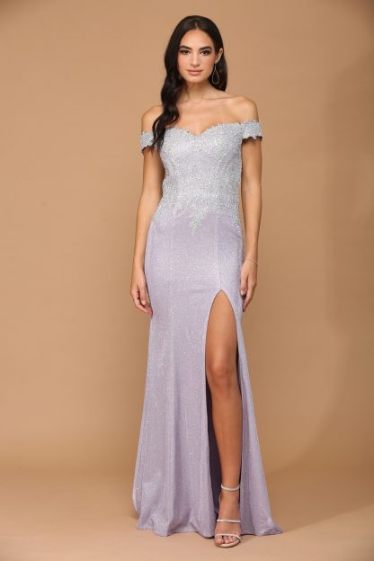 5242 - EMBROIDERED OFF SHOULDER METALLIC DRESS W FRONT SLIT - Image 10