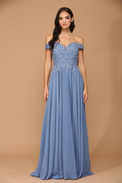 5239 - Off Shoulder Lace And Chiffon Gown With Corset Back - Image 6