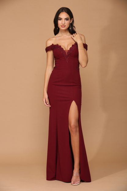 5237 - Off shoulder fit and flare gown with train - Image 9