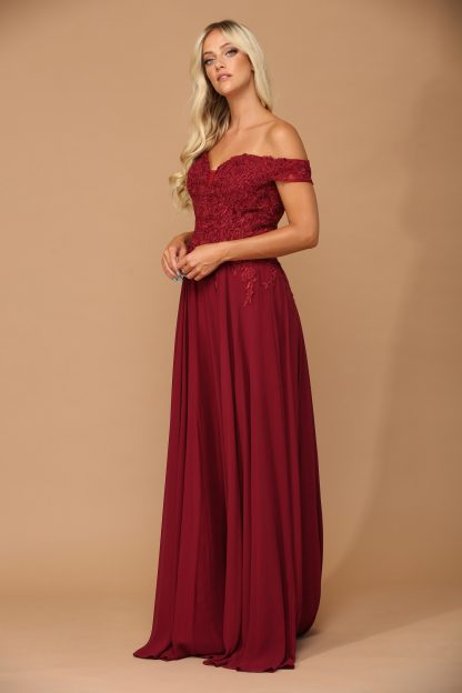 5239 - Off Shoulder Lace And Chiffon Gown With Corset Back - Image 7