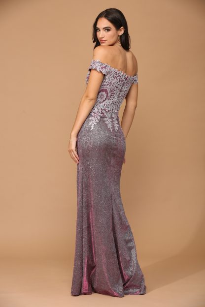 5242 - EMBROIDERED OFF SHOULDER METALLIC DRESS W FRONT SLIT - Image 8