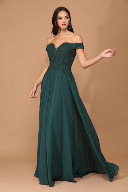 5239 - Off Shoulder Lace And Chiffon Gown With Corset Back - Image 8
