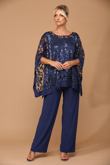 3443 - STRETCH JERSEY PANT SET WITH SEQUIN CAPE OVERLAY W ATTACHED TANK - Image 10