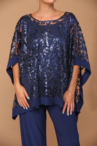 3443 - STRETCH JERSEY PANT SET WITH SEQUIN CAPE OVERLAY W ATTACHED TANK - Image 9