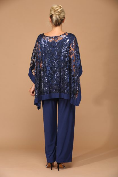 3443 - STRETCH JERSEY PANT SET WITH SEQUIN CAPE OVERLAY W ATTACHED TANK - Image 7