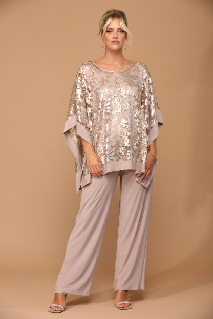 3443 - STRETCH JERSEY PANT SET WITH SEQUIN CAPE OVERLAY W ATTACHED TANK - Image 6