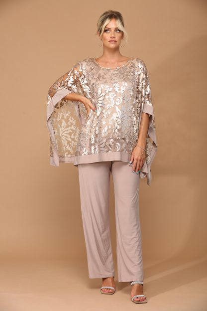 3443 - STRETCH JERSEY PANT SET WITH SEQUIN CAPE OVERLAY W ATTACHED TANK - Image 5