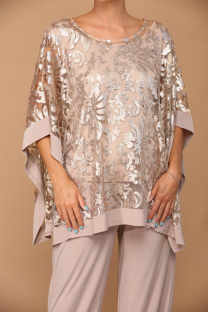 3443 - STRETCH JERSEY PANT SET WITH SEQUIN CAPE OVERLAY W ATTACHED TANK - Image 4