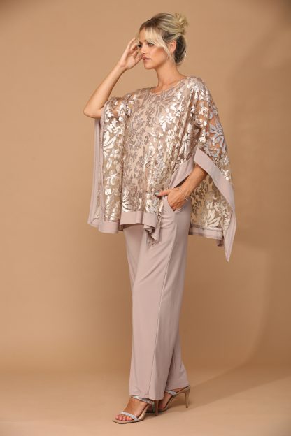 3443 - STRETCH JERSEY PANT SET WITH SEQUIN CAPE OVERLAY W ATTACHED TANK - Image 3