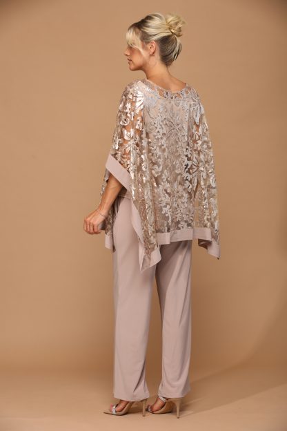 3443 - STRETCH JERSEY PANT SET WITH SEQUIN CAPE OVERLAY W ATTACHED TANK - Image 2