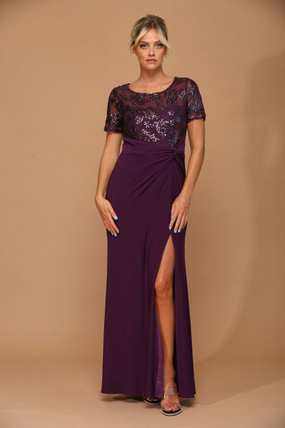 3439 | Short Sleeve MOB Sequined Lace and Jersey Gown - Image 9