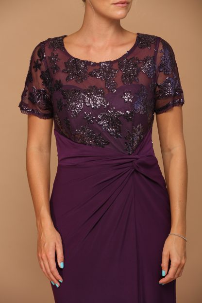 3439 | Short Sleeve MOB Sequined Lace and Jersey Gown - Image 10