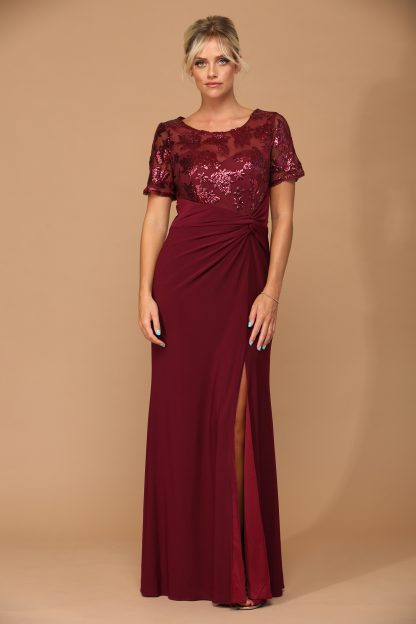 3439 | Short Sleeve MOB Sequined Lace and Jersey Gown - Image 12