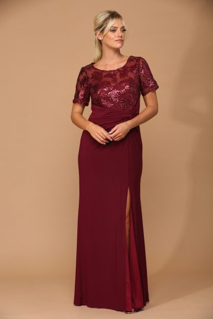 3439 | Short Sleeve MOB Sequined Lace and Jersey Gown - Image 13