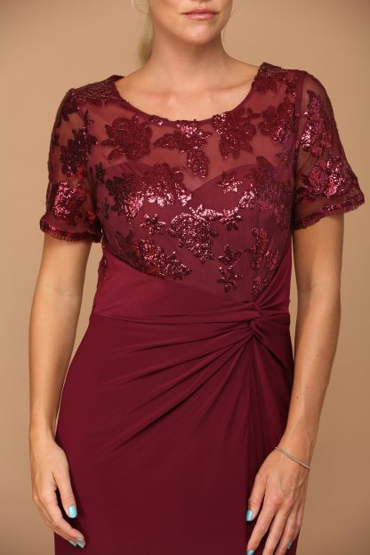 3439 | Short Sleeve MOB Sequined Lace and Jersey Gown - Image 14