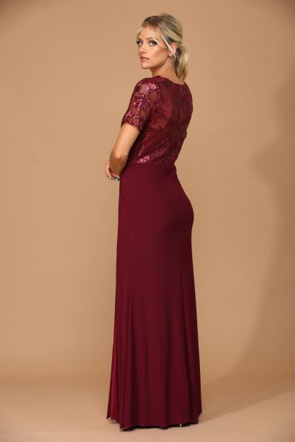 3439 | Short Sleeve MOB Sequined Lace and Jersey Gown - Image 16