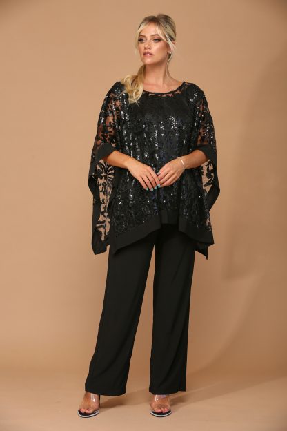3443 - STRETCH JERSEY PANT SET WITH SEQUIN CAPE OVERLAY W ATTACHED TANK - Image 15