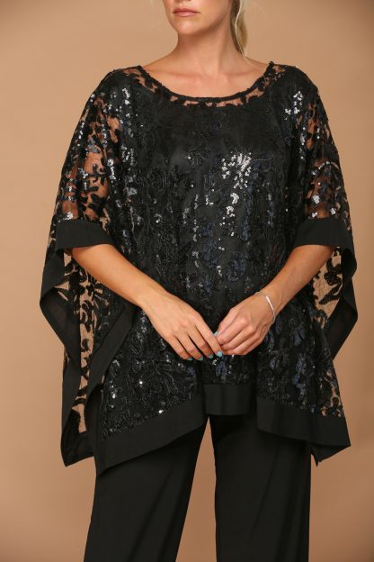 3443 - STRETCH JERSEY PANT SET WITH SEQUIN CAPE OVERLAY W ATTACHED TANK - Image 14