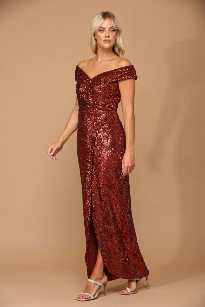 3441 | Sequin Off Shoulder Gown With Tulip Skirt FLASH SALE THROUGH THE END OF JUNE! $10 WHEN BUYING 10 OR MORE PIECES. - Image 10