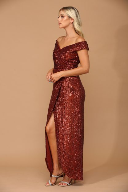 3441 | Sequin Off Shoulder Gown With Tulip Skirt FLASH SALE THROUGH THE END OF JUNE! $10 WHEN BUYING 10 OR MORE PIECES. - Image 11