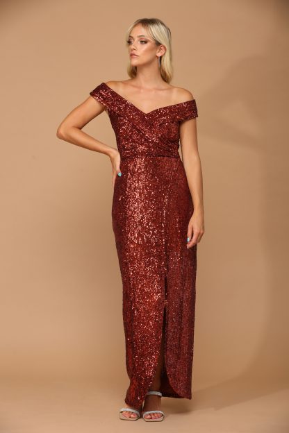 3441 | Sequin Off Shoulder Gown With Tulip Skirt FLASH SALE THROUGH THE END OF JUNE! $10 WHEN BUYING 10 OR MORE PIECES. - Image 13