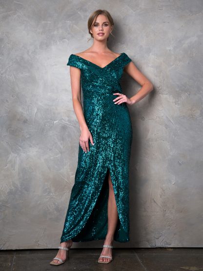 3441 | Sequin Off Shoulder Gown With Tulip Skirt FLASH SALE THROUGH THE END OF JUNE! $10 WHEN BUYING 10 OR MORE PIECES. - Image 14