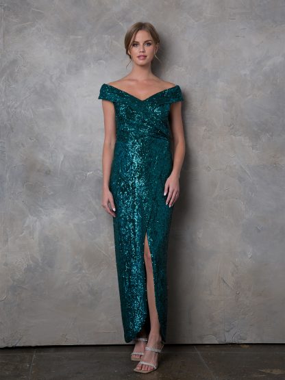 3441 | Sequin Off Shoulder Gown With Tulip Skirt FLASH SALE THROUGH THE END OF JUNE! $10 WHEN BUYING 10 OR MORE PIECES. - Image 15