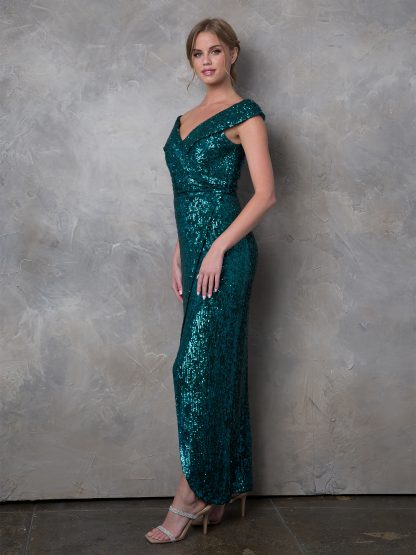 3441 | Sequin Off Shoulder Gown With Tulip Skirt FLASH SALE THROUGH THE END OF JUNE! $10 WHEN BUYING 10 OR MORE PIECES. - Image 16