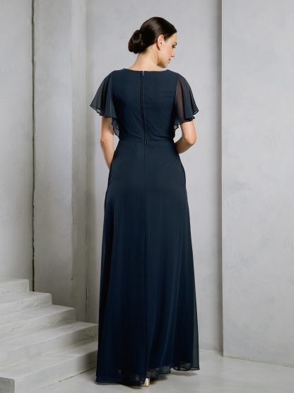 3442 - Ruffle Sleeve Chiffon BM Gown With Front Slit And Pockets - Image 15