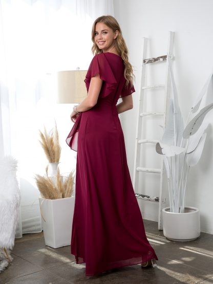 3442 - Ruffle Sleeve Chiffon BM Gown With Front Slit And Pockets - Image 6