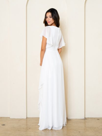 3442 - Ruffle Sleeve Chiffon BM Gown With Front Slit And Pockets - Image 20