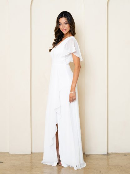 3442 - Ruffle Sleeve Chiffon BM Gown With Front Slit And Pockets - Image 21