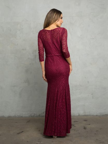 3450 - 3/4 Sleeve Long Glittered Lace Gown FLASH SALE THROUGH THE END OF JUNE! $10 WHEN BUYING 10 OR MORE PIECES. - Image 2