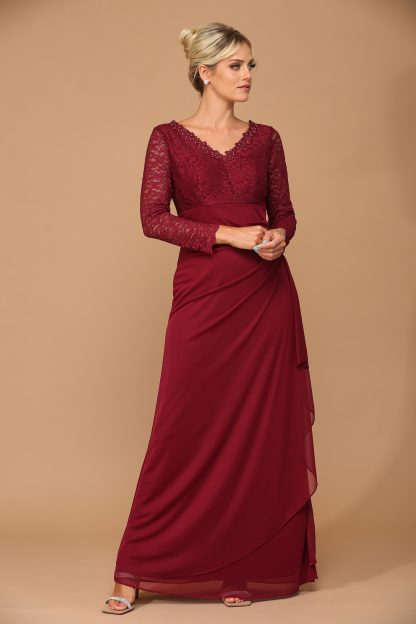 3451 - MOB Long Sleeve Lace And Chiffon Jersey Gown - Image 5