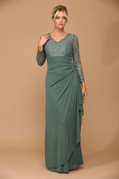 3451 - MOB Long Sleeve Lace And Chiffon Jersey Gown - Image 12
