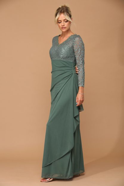 3451 - MOB Long Sleeve Lace And Chiffon Jersey Gown - Image 13
