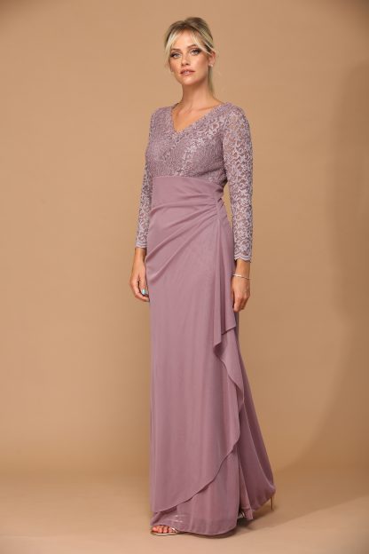 3451 - MOB Long Sleeve Lace And Chiffon Jersey Gown - Image 6