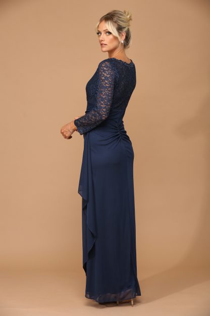 3451 - MOB Long Sleeve Lace And Chiffon Jersey Gown - Image 9