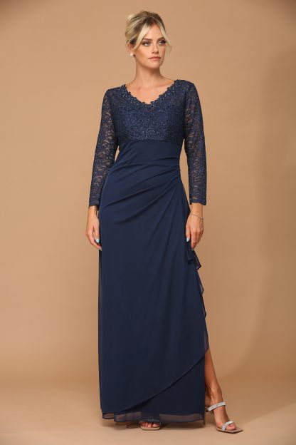 3451 - MOB Long Sleeve Lace And Chiffon Jersey Gown - Image 7