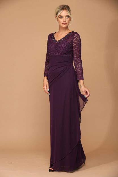 3451 - MOB Long Sleeve Lace And Chiffon Jersey Gown - Image 11