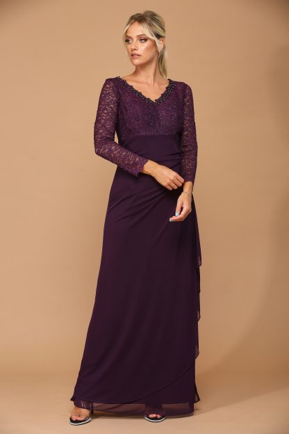 3451 - MOB Long Sleeve Lace And Chiffon Jersey Gown - Image 10