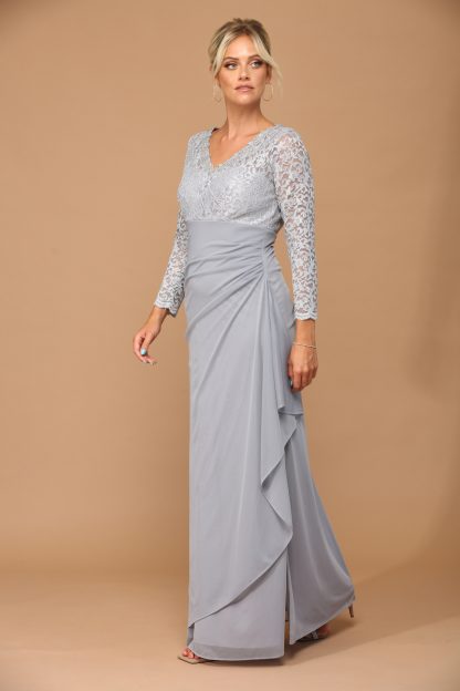 3451 - MOB Long Sleeve Lace And Chiffon Jersey Gown - Image 2
