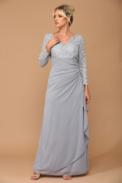 3451 - MOB Long Sleeve Lace And Chiffon Jersey Gown - Image 3