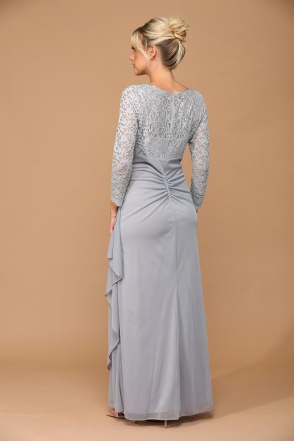 3451 - MOB Long Sleeve Lace And Chiffon Jersey Gown - Image 4