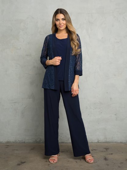 3455- 3PC Pant Set Lace And Stretch ITY